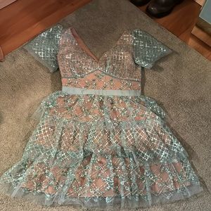 Self-Portrait Embellished Blue Dress